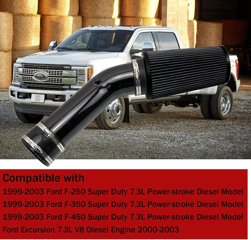 Plobeda 7.3L Cold Air Intake Kit 4" Cold Air Intake Pipe Kit for Ford F250 F350 Super Duty 1999.5 2000 2001 2002 2003 7.3 Powerstroke Diesel (Black) - Image 2